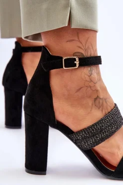 Boto Sandały Na Obcasie*Zamszowe Sandały Z Plecionym Paskiem Na Obcasie Czarne Roselia