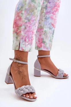 Best Boto Zamszowe Sandały Z Warkoczem Szare Essenza