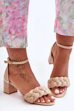 Boto Sandały Na Obcasie*Zamszowe Sandały Z Warkoczem Beżowe Essenza