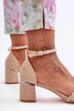 Boto Sandały Na Obcasie*Zamszowe Sandały Z Warkoczem Beżowe Essenza