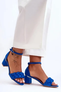 Hot Boto Zamszowe Sandały Z Warkoczem Niebieskie Essenza