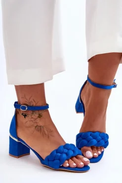 Hot Boto Zamszowe Sandały Z Warkoczem Niebieskie Essenza