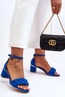 Hot Boto Zamszowe Sandały Z Warkoczem Niebieskie Essenza