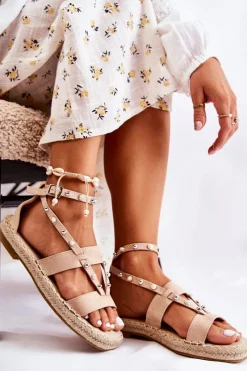 Damskie Damskie buty S.Barski Zamszowe Sandały Z Ćwiekami Beżowe Marey