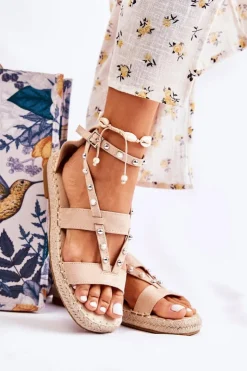 Damskie Damskie buty S.Barski Zamszowe Sandały Z Ćwiekami Beżowe Marey