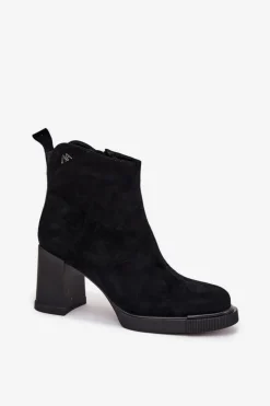 Outlet Buty damskie Vinceza Zamszowe Skórzane Botki Damskie Na Słupku Vinceza 91142 Czarne