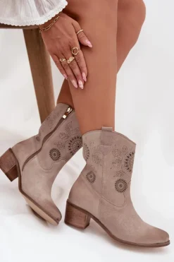Damskie Zazoo Zamszowe Skórzane Botki Damskie Ażurowe Na Obcasie 3844 Cappuccino