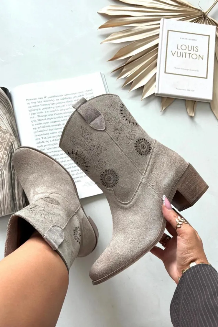 Damskie Zazoo Zamszowe Skórzane Botki Damskie Ażurowe Na Obcasie 3844 Cappuccino