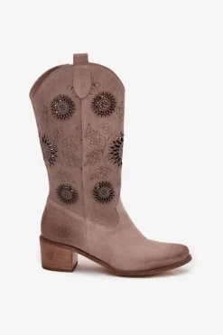 Zazoo Kozaki Ażurowe|Kozaki Przed Kolano*Zamszowe Skórzane Kozaki Damskie Z Ażurowym Wzorem 3852 Cappuccino