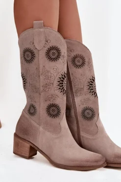 Zazoo Kozaki Ażurowe|Kozaki Przed Kolano*Zamszowe Skórzane Kozaki Damskie Z Ażurowym Wzorem 3852 Cappuccino