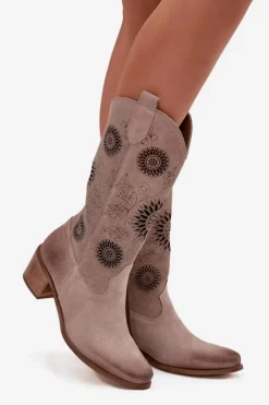 Zazoo Kozaki Ażurowe|Kozaki Przed Kolano*Zamszowe Skórzane Kozaki Damskie Z Ażurowym Wzorem 3852 Cappuccino