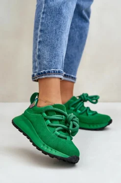 Discount Artiker Zamszowe Sneakersy Damskie Z Grubym Sznurowaniem 55C0099 Zielone