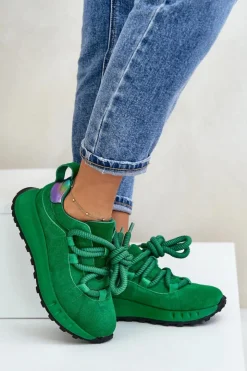 Discount Artiker Zamszowe Sneakersy Damskie Z Grubym Sznurowaniem 55C0099 Zielone