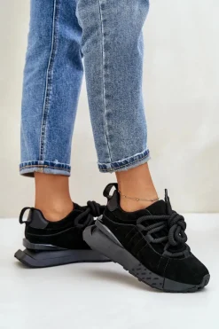 Best Boto Zamszowe Sneakersy Damskie Na Platformie Z Grubym Sznurowaniem Artiker 54C1464 Czarne Czarny