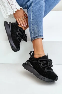 Best Boto Zamszowe Sneakersy Damskie Na Platformie Z Grubym Sznurowaniem Artiker 54C1464 Czarne Czarny