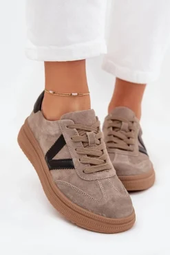 Buty damskie Vinceza Sneakersy Damskie*Zamszowe Sneakersy Damskie Na Platformie Vinceza 79562 Ciemnobeżowe