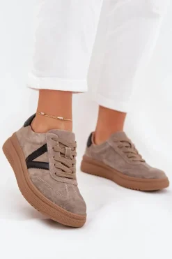 Buty damskie Vinceza Sneakersy Damskie*Zamszowe Sneakersy Damskie Na Platformie Vinceza 79562 Ciemnobeżowe