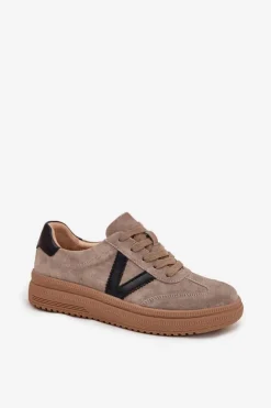 Buty damskie Vinceza Sneakersy Damskie*Zamszowe Sneakersy Damskie Na Platformie Vinceza 79562 Ciemnobeżowe