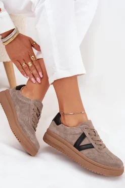 Buty damskie Vinceza Sneakersy Damskie*Zamszowe Sneakersy Damskie Na Platformie Vinceza 79562 Ciemnobeżowe