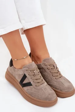 Buty damskie Vinceza Sneakersy Damskie*Zamszowe Sneakersy Damskie Na Platformie Vinceza 79562 Ciemnobeżowe