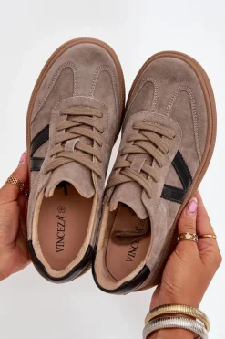 Buty damskie Vinceza Sneakersy Damskie*Zamszowe Sneakersy Damskie Na Platformie Vinceza 79562 Ciemnobeżowe