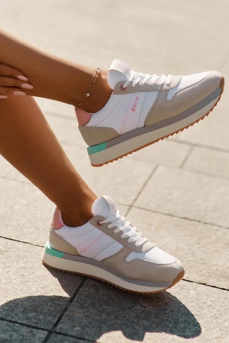 Damskie Big Star Shoes Zamszowe Sneakersy Damskie Big Star RR274A047 HI-POLY SYSTEM Beżowo-Białe