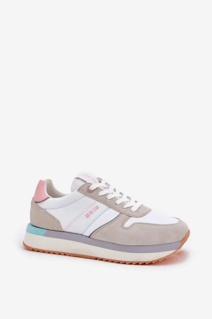 Damskie Big Star Shoes Zamszowe Sneakersy Damskie Big Star RR274A047 HI-POLY SYSTEM Beżowo-Białe