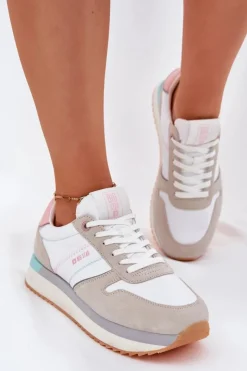 Damskie Big Star Shoes Zamszowe Sneakersy Damskie Big Star RR274A047 HI-POLY SYSTEM Beżowo-Białe