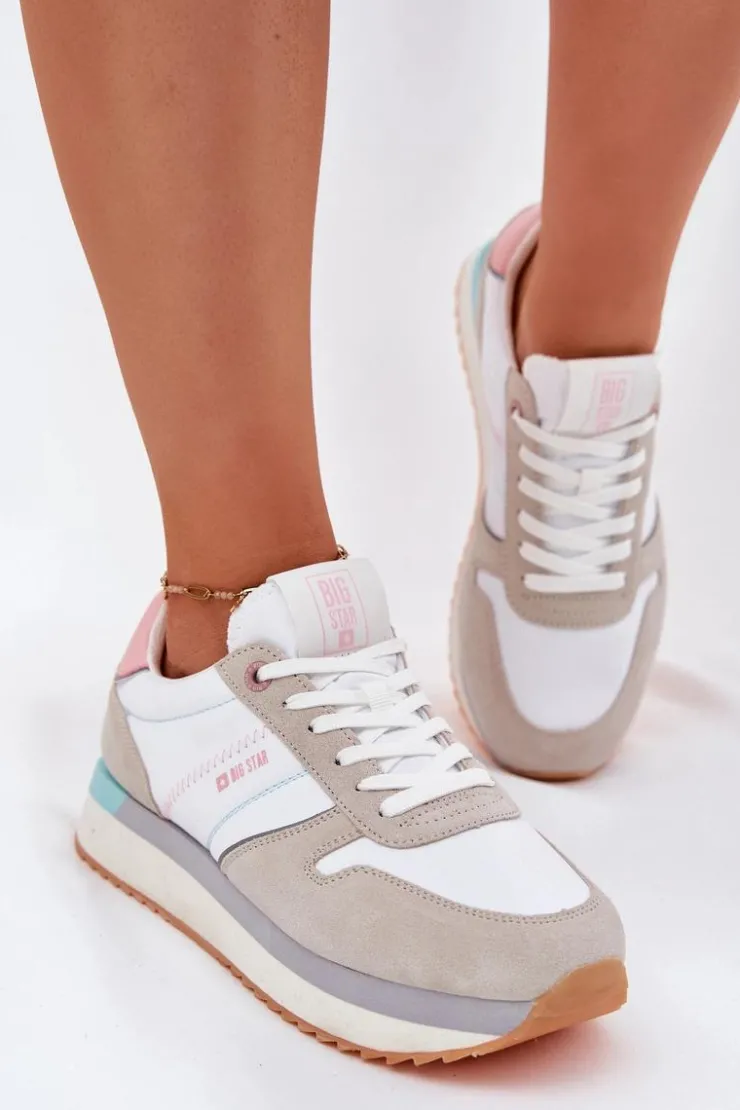 Damskie Big Star Shoes Zamszowe Sneakersy Damskie Big Star RR274A047 HI-POLY SYSTEM Beżowo-Białe