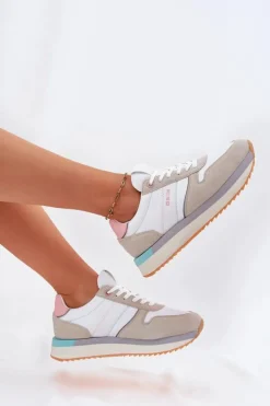 Damskie Big Star Shoes Zamszowe Sneakersy Damskie Big Star RR274A047 HI-POLY SYSTEM Beżowo-Białe