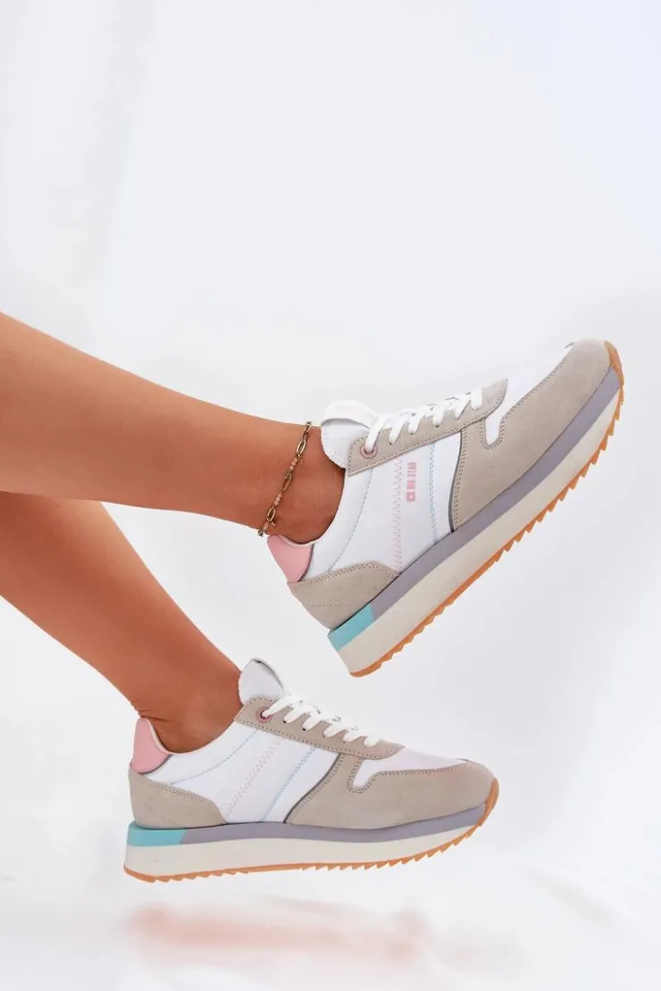 Damskie Big Star Shoes Zamszowe Sneakersy Damskie Big Star RR274A047 HI-POLY SYSTEM Beżowo-Białe