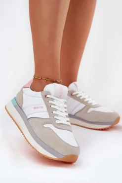 Damskie Big Star Shoes Zamszowe Sneakersy Damskie Big Star RR274A047 HI-POLY SYSTEM Beżowo-Białe