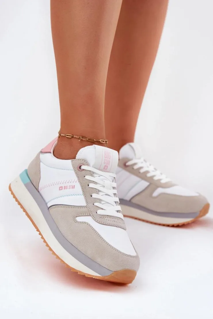 Damskie Big Star Shoes Zamszowe Sneakersy Damskie Big Star RR274A047 HI-POLY SYSTEM Beżowo-Białe