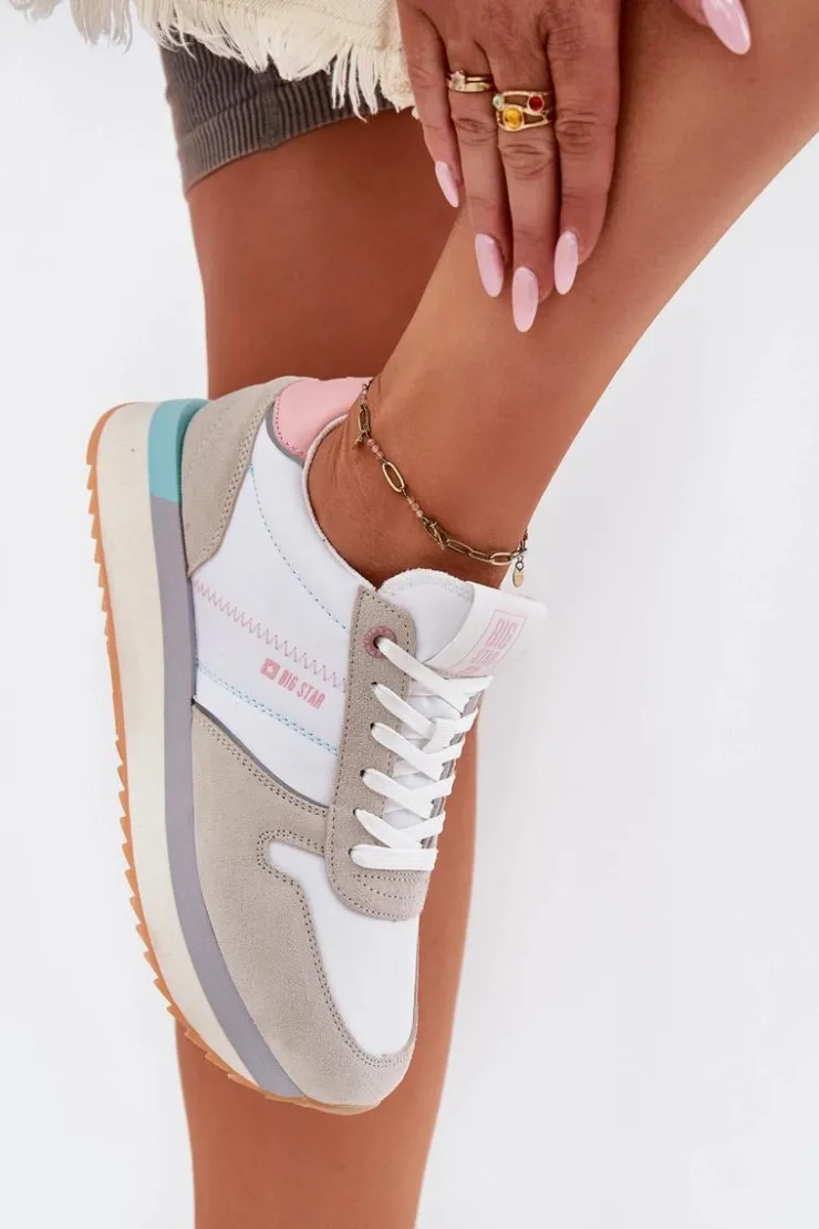 Damskie Big Star Shoes Zamszowe Sneakersy Damskie Big Star RR274A047 HI-POLY SYSTEM Beżowo-Białe