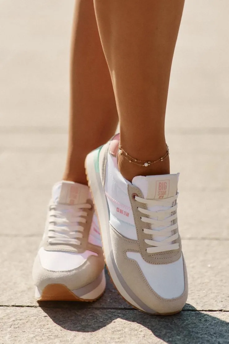 Damskie Big Star Shoes Zamszowe Sneakersy Damskie Big Star RR274A047 HI-POLY SYSTEM Beżowo-Białe