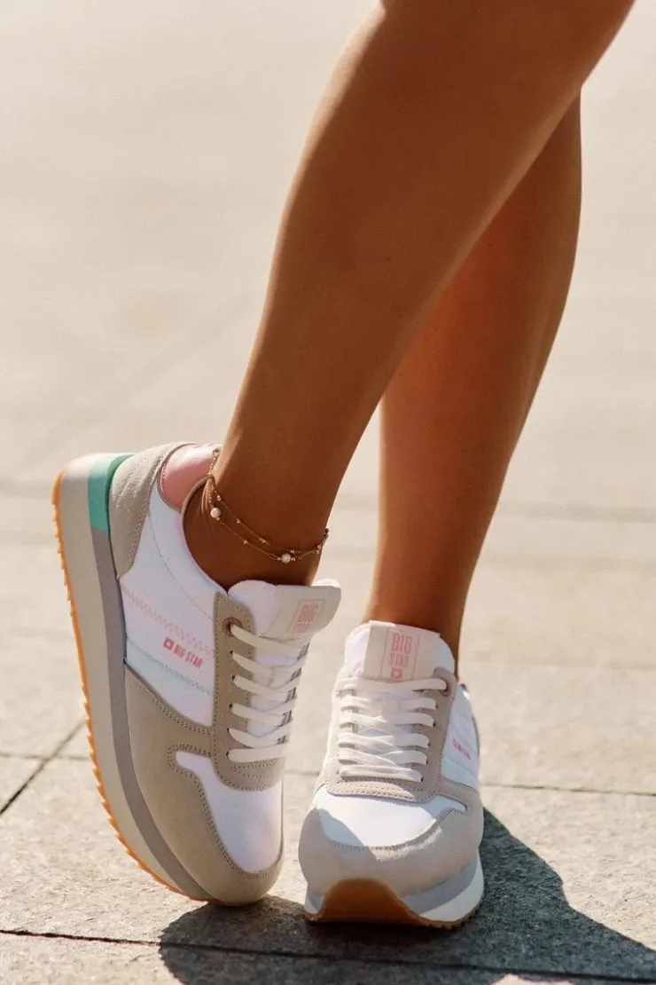 Damskie Big Star Shoes Zamszowe Sneakersy Damskie Big Star RR274A047 HI-POLY SYSTEM Beżowo-Białe