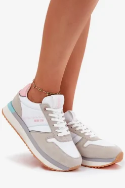 Damskie Big Star Shoes Zamszowe Sneakersy Damskie Big Star RR274A047 HI-POLY SYSTEM Beżowo-Białe