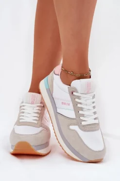 Damskie Big Star Shoes Zamszowe Sneakersy Damskie Big Star RR274A047 HI-POLY SYSTEM Beżowo-Białe