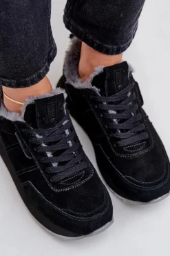 Damskie Big Star Shoes Zamszowe Sneakersy Damskie Z Futerkiem I Błyszczącym Elementem Big Star OO274580 Hi-Poly System Czarne