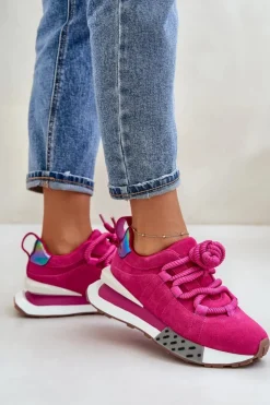 Damskie Boto Zamszowe Sneakersy Damskie Na Platformie Z Grubym Sznurowaniem Artiker 55C0086 Fuksja