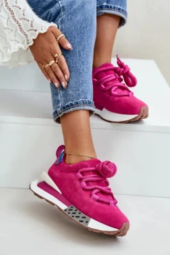 Damskie Boto Zamszowe Sneakersy Damskie Na Platformie Z Grubym Sznurowaniem Artiker 55C0086 Fuksja