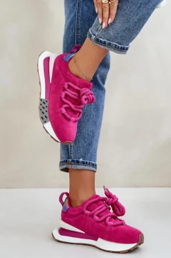 Damskie Boto Zamszowe Sneakersy Damskie Na Platformie Z Grubym Sznurowaniem Artiker 55C0086 Fuksja