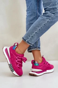 Damskie Boto Zamszowe Sneakersy Damskie Na Platformie Z Grubym Sznurowaniem Artiker 55C0086 Fuksja