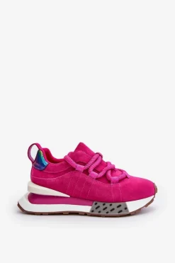 Damskie Boto Zamszowe Sneakersy Damskie Na Platformie Z Grubym Sznurowaniem Artiker 55C0086 Fuksja