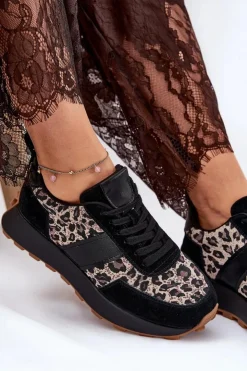 Buty damskie Vinceza Sneakersy Damskie*Zamszowe Sneakersy Damskie Na Platformie Panterka Vinceza 66793 Czarne