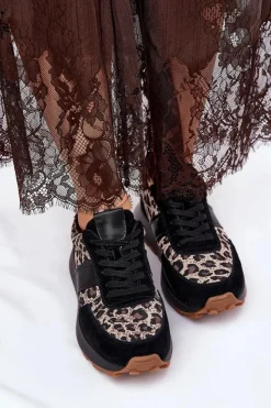 Buty damskie Vinceza Sneakersy Damskie*Zamszowe Sneakersy Damskie Na Platformie Panterka Vinceza 66793 Czarne