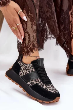 Buty damskie Vinceza Sneakersy Damskie*Zamszowe Sneakersy Damskie Na Platformie Panterka Vinceza 66793 Czarne