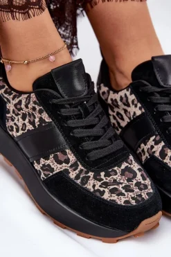 Buty damskie Vinceza Sneakersy Damskie*Zamszowe Sneakersy Damskie Na Platformie Panterka Vinceza 66793 Czarne