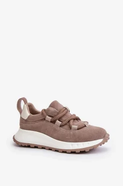 Damskie Artiker Zamszowe Sneakersy Damskie Z Grubym Sznurowaniem 54C1409 Beżowe