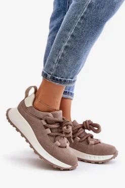 Damskie Artiker Zamszowe Sneakersy Damskie Z Grubym Sznurowaniem 54C1409 Beżowe